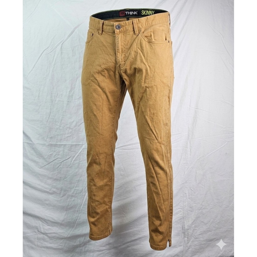 Tony Hawk Mens Skinny Slouch Pants 33x32 Tan Brown Stretch Skate Chino Trousers